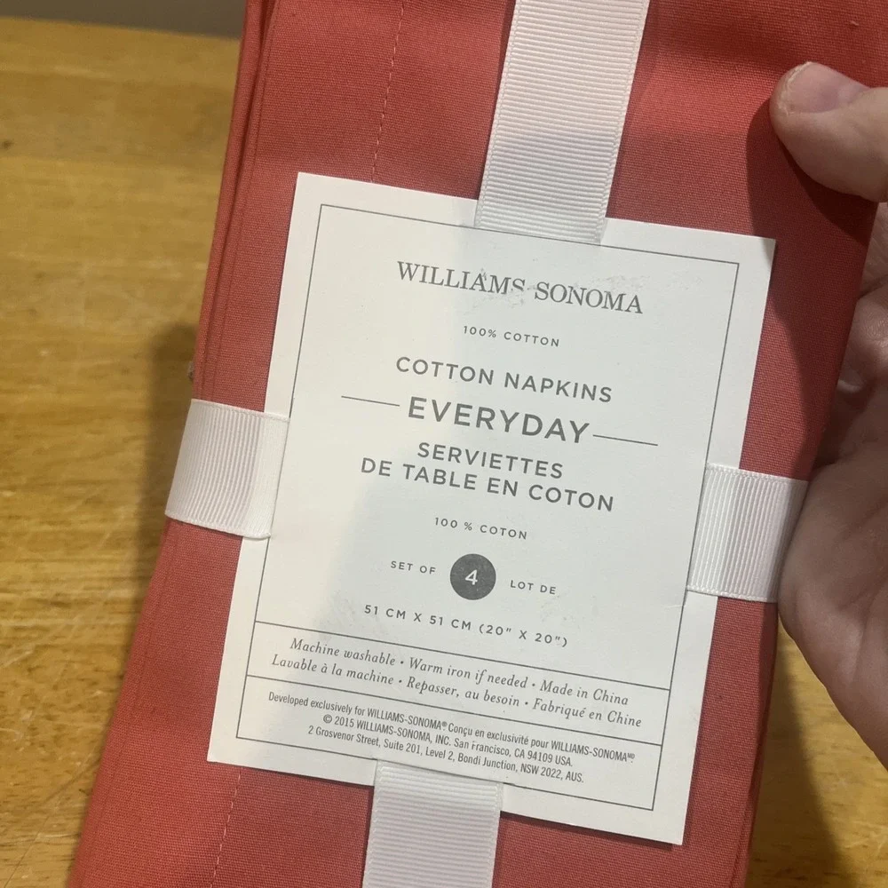 Williams‎ Sonoma Set OF 4 Everyday Cotton Napkins Coral Pink